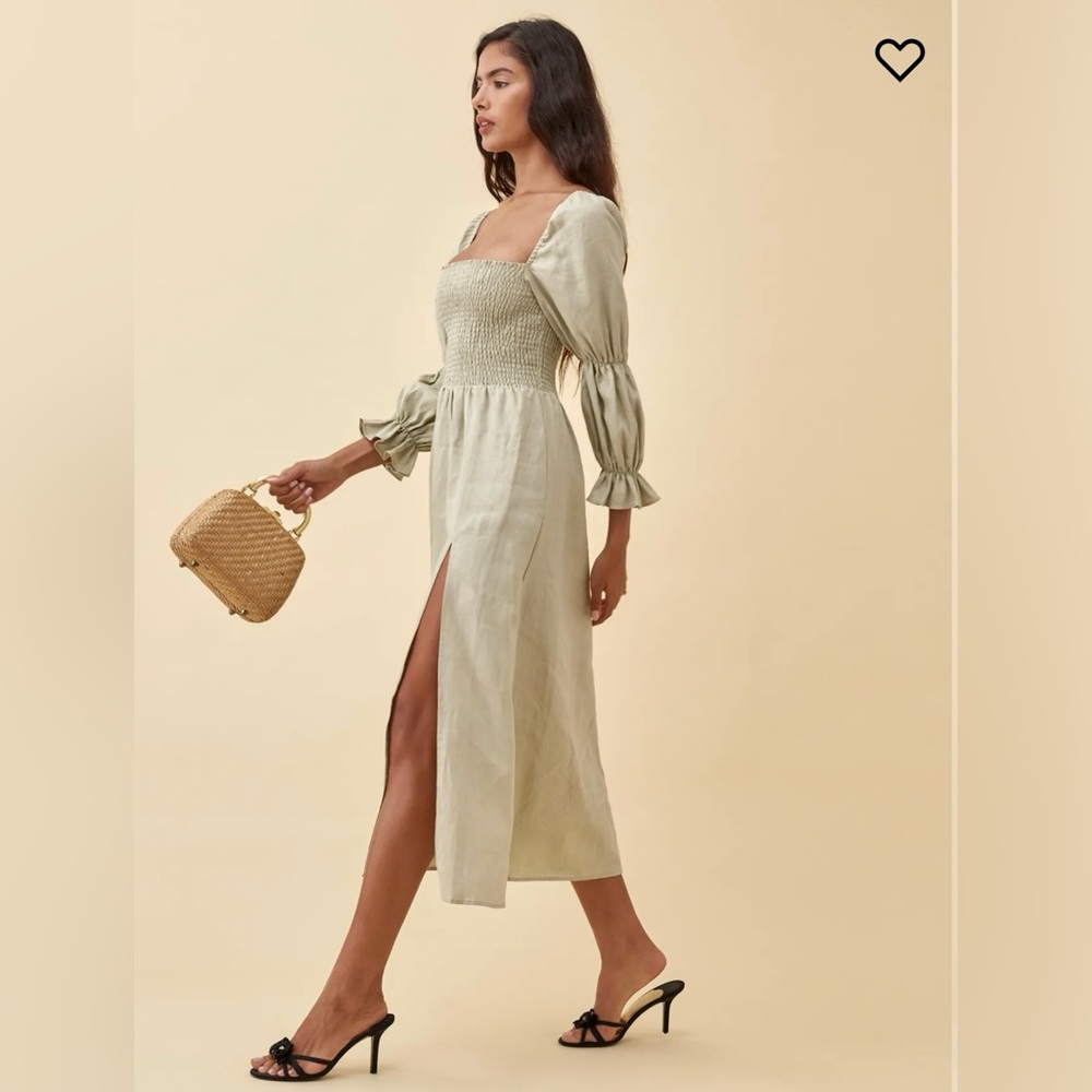 Reformation Hyland Linen Dress Dried Herbs Size Medium